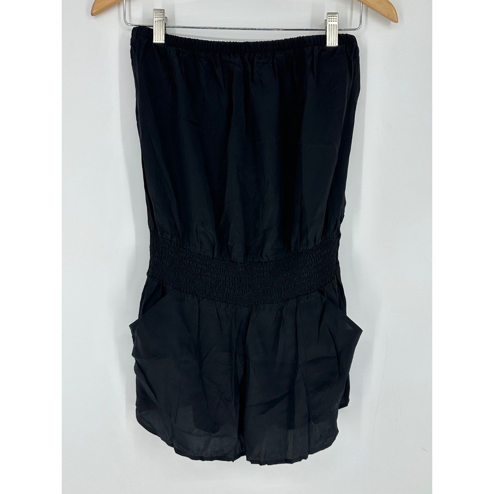 La Blanca Women's Sz S 100% Silk Black Swimsuit Romper Coverup Strapless S0